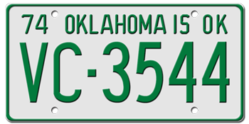 1974 OKLAHOMA STATE LICENSE PLATE--