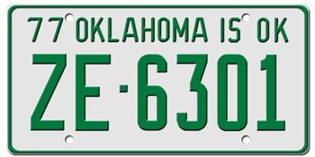 1977 OKLAHOMA STATE LICENSE PLATE--EMBOSSED WITH YOUR CUSTOM NUMBER