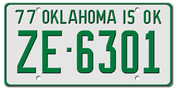 1977 OKLAHOMA STATE LICENSE PLATE--