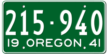 1941 OREGON STATE LICENSE PLATE--EMBOSSED WITH YOUR CUSTOM NUMBER