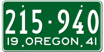 1941 OREGON STATE LICENSE PLATE--