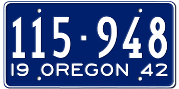 1942 OREGON STATE LICENSE PLATE-- - This plate was also used in 43, 44, and 1945