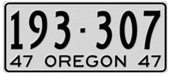 1947 OREGON STATE LICENSE PLATE--EMBOSSED WITH YOUR CUSTOM NUMBER
