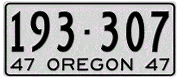 1947 OREGON STATE LICENSE PLATE--