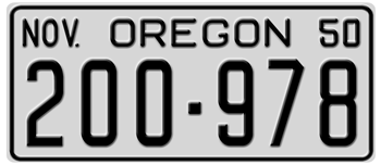 1950 OREGON STATE LICENSE PLATE--EMBOSSED WITH YOUR CUSTOM NUMBER