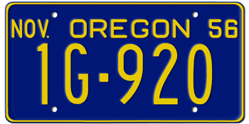 1956 OREGON STATE LICENSE PLATE--EMBOSSED WITH YOUR CUSTOM NUMBER - This plate was also used in 57, 58, 59, and 1960