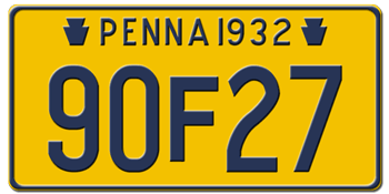 1932 PENNSYLVANIA STATE LICENSE PLATE--EMBOSSED WITH YOUR CUSTOM NUMBER
