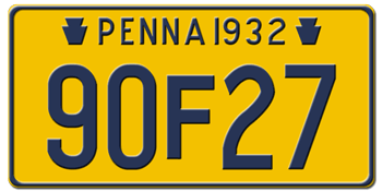 1932 PENNSYLVANIA STATE LICENSE PLATE--