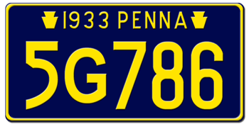 1933 PENNSYLVANIA STATE LICENSE PLATE - 