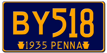 1935 PENNSYLVANIA STATE LICENSE PLATE--EMBOSSED WITH YOUR CUSTOM NUMBER