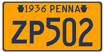 1936 PENNSYLVANIA STATE LICENSE PLATE--EMBOSSED WITH YOUR CUSTOM NUMBER