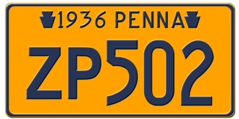 1936 PENNSYLVANIA STATE LICENSE PLATE--