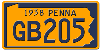 1938 PENNSYLVANIA STATE LICENSE PLATE--EMBOSSED WITH YOUR CUSTOM NUMBER