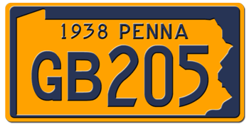 1938 PENNSYLVANIA STATE LICENSE PLATE--