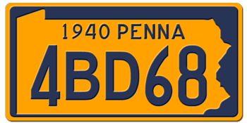 1940 PENNSYLVANIA STATE LICENSE PLATE--EMBOSSED WITH YOUR CUSTOM NUMBER