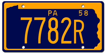 1958 PENNSYLVANIA STATE LICENSE PLATE--EMBOSSED WITH YOUR CUSTOM NUMBER