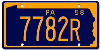 1958 PENNSYLVANIA STATE LICENSE PLATE--