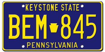 1987 PENNSYLVANIA STATE LICENSE PLATE--EMBOSSED WITH YOUR CUSTOM NUMBER - This plate was also used in 88, 89, 90, 91, 92, and at least through 1993.