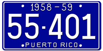 1958 TO 59 PUERTO RICO LICENSE PLATE--