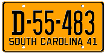 1941 SOUTH CAROLINA STATE LICENSE PLATE--EMBOSSED WITH YOUR CUSTOM NUMBER