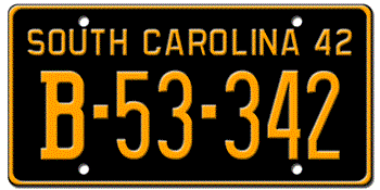 1942 SOUTH CAROLINA STATE LICENSE PLATE--EMBOSSED WITH YOUR CUSTOM NUMBER