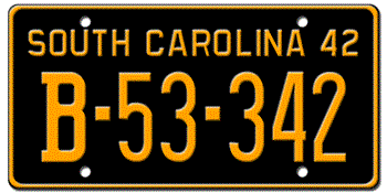 1942 SOUTH CAROLINA STATE LICENSE PLATE--