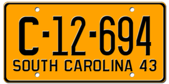 1943 SOUTH CAROLINA STATE LICENSE PLATE--