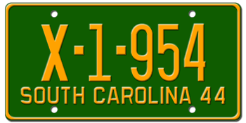 1944 SOUTH CAROLINA STATE LICENSE PLATE--EMBOSSED WITH YOUR CUSTOM NUMBER