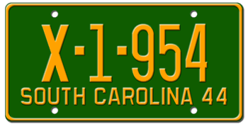 1944 SOUTH CAROLINA STATE LICENSE PLATE--