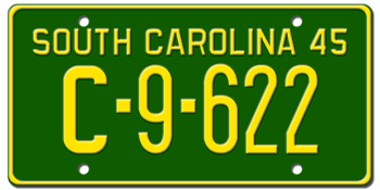 1945 SOUTH CAROLINA STATE LICENSE PLATE--