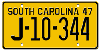 1947 SOUTH CAROLINA STATE LICENSE PLATE--EMBOSSED WITH YOUR CUSTOM NUMBER