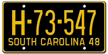 1948 SOUTH CAROLINA STATE LICENSE PLATE--EMBOSSED WITH YOUR CUSTOM NUMBER