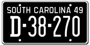 1949 SOUTH CAROLINA STATE LICENSE PLATE--