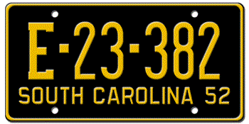 1952 SOUTH CAROLINA STATE LICENSE PLATE--