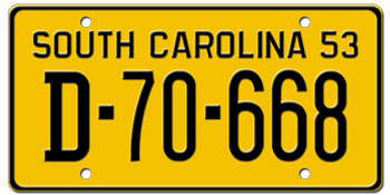 1953 SOUTH CAROLINA STATE LICENSE PLATE--