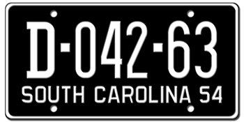 1954 SOUTH CAROLINA STATE LICENSE PLATE--