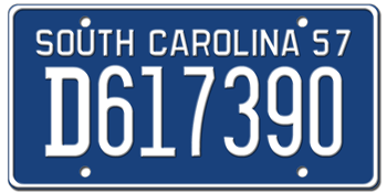 1957 SOUTH CAROLINA STATE LICENSE PLATE--EMBOSSED WITH YOUR CUSTOM NUMBER