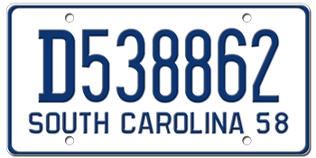 1958 SOUTH CAROLINA STATE LICENSE PLATE--EMBOSSED WITH YOUR CUSTOM NUMBER
