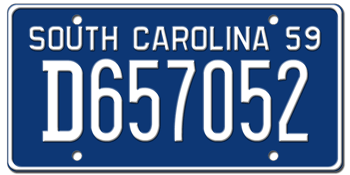 1959 SOUTH CAROLINA STATE LICENSE PLATE--EMBOSSED WITH YOUR CUSTOM NUMBER