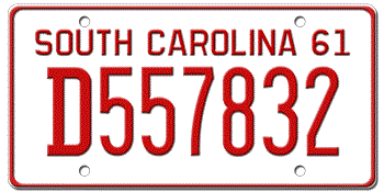 1961 SOUTH CAROLINA STATE LICENSE PLATE--EMBOSSED WITH YOUR CUSTOM NUMBER