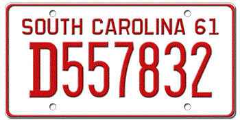 1961 SOUTH CAROLINA STATE LICENSE PLATE--