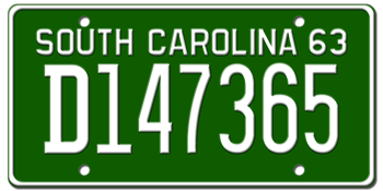 1963 SOUTH CAROLINA STATE LICENSE PLATE--EMBOSSED WITH YOUR CUSTOM NUMBER