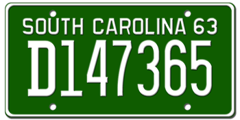 1963 SOUTH CAROLINA STATE LICENSE PLATE--