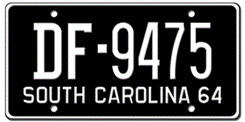 1964 SOUTH CAROLINA STATE LICENSE PLATE--EMBOSSED WITH YOUR CUSTOM NUMBER
