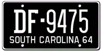 1964 SOUTH CAROLINA STATE LICENSE PLATE--