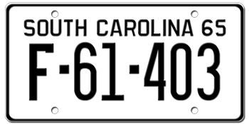 1965 SOUTH CAROLINA STATE LICENSE PLATE--