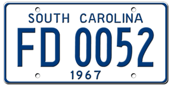 1967 SOUTH CAROLINA STATE LICENSE PLATE--EMBOSSED WITH YOUR CUSTOM NUMBER