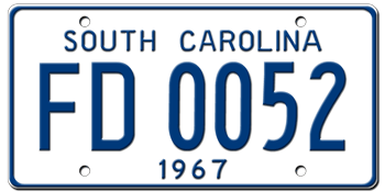 1967 SOUTH CAROLINA STATE LICENSE PLATE--