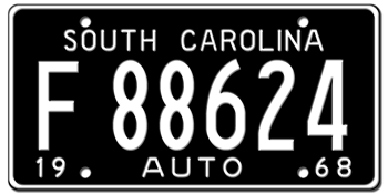 1968 SOUTH CAROLINA STATE LICENSE PLATE--EMBOSSED WITH YOUR CUSTOM NUMBER