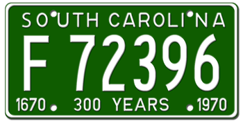 1970 SOUTH CAROLINA STATE LICENSE PLATE--EMBOSSED WITH YOUR CUSTOM NUMBER